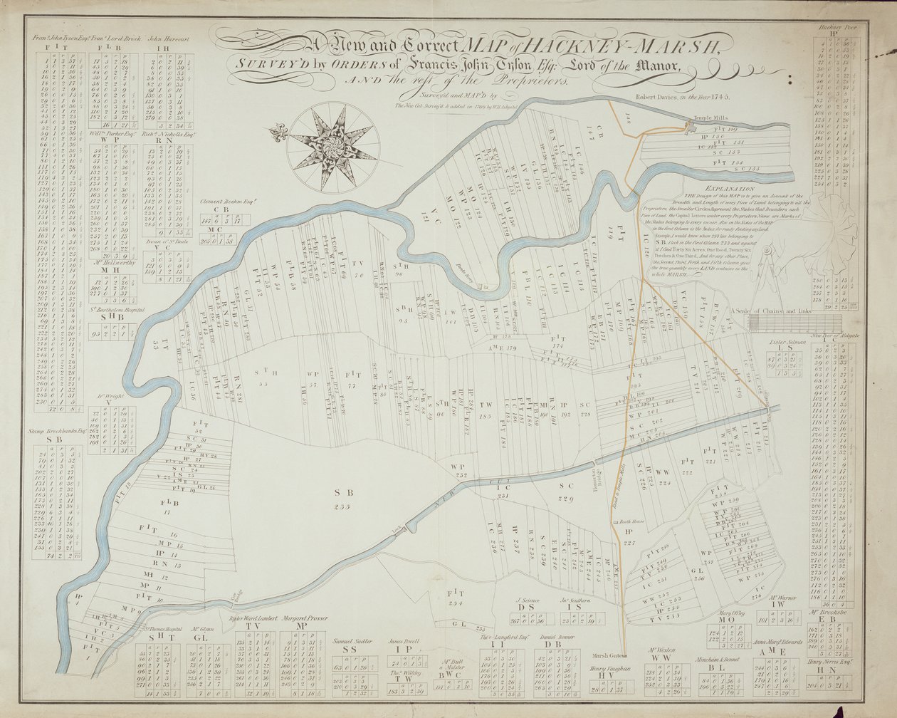Eine neue und korrekte Karte von Hackney Marsh, 1745 von Robert Davies