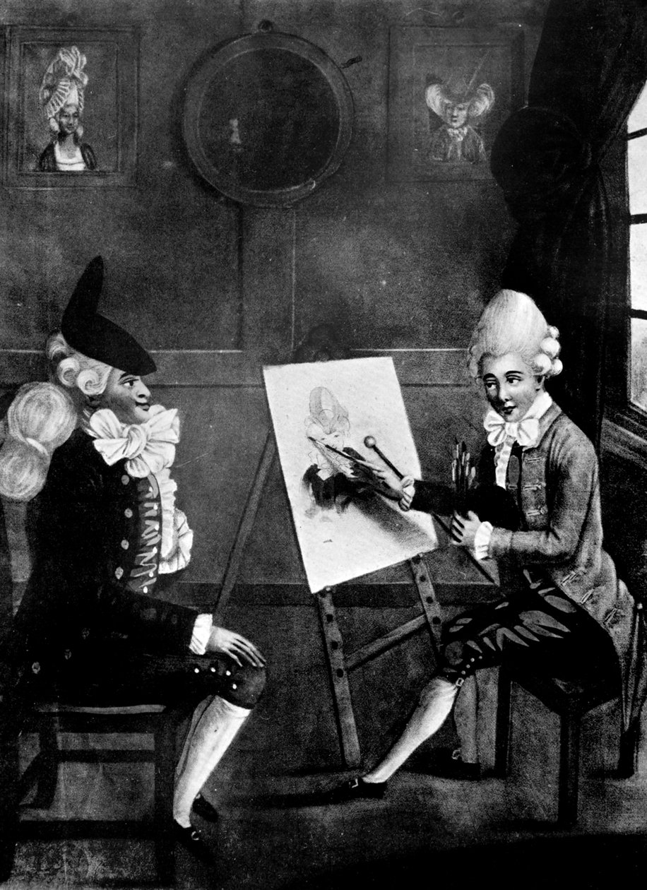 Der Macaroni-Maler oder Billy Dimple sitzt für sein Bild, 1770 von Robert Dighton