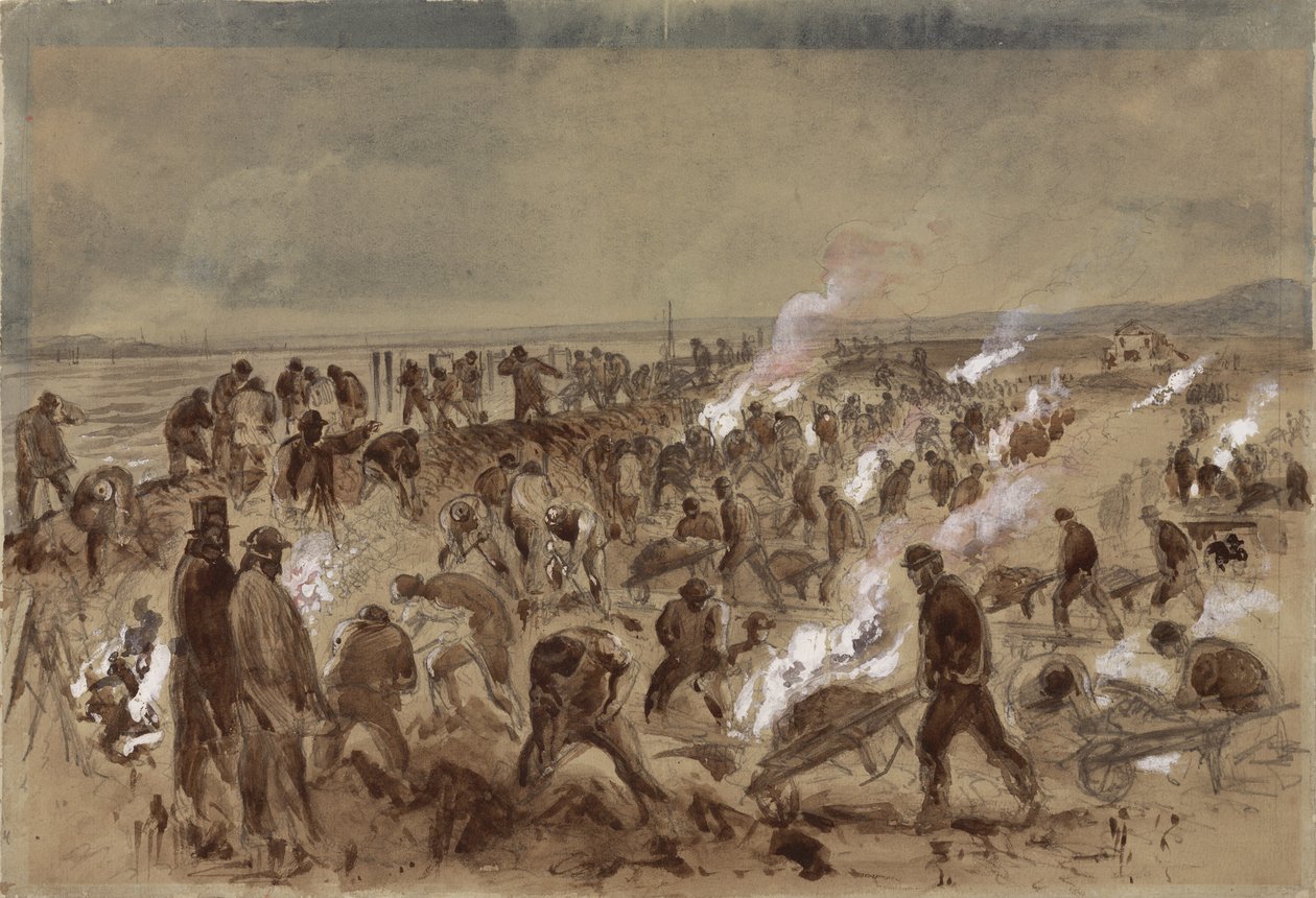 Arbeiter verlegen Telegraphenkabel von Robert Dudley