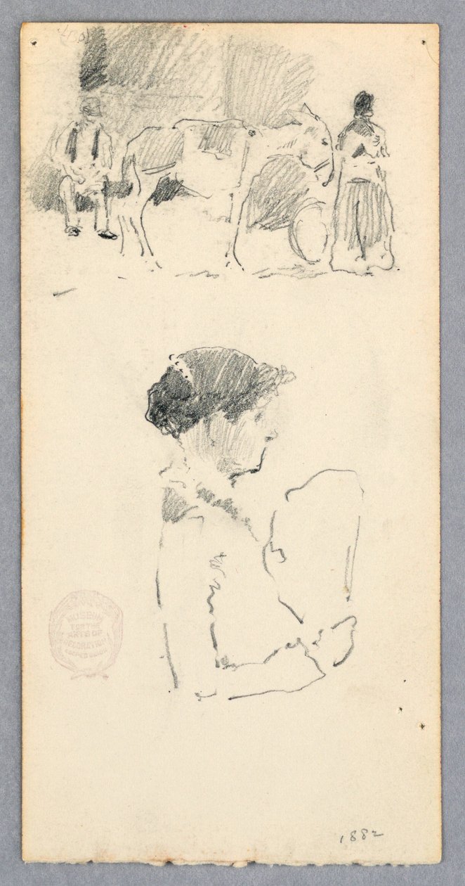 Szene mit Esel und zwei Figuren; Frau mit Fächer, 1882 von Robert Frederick Blum