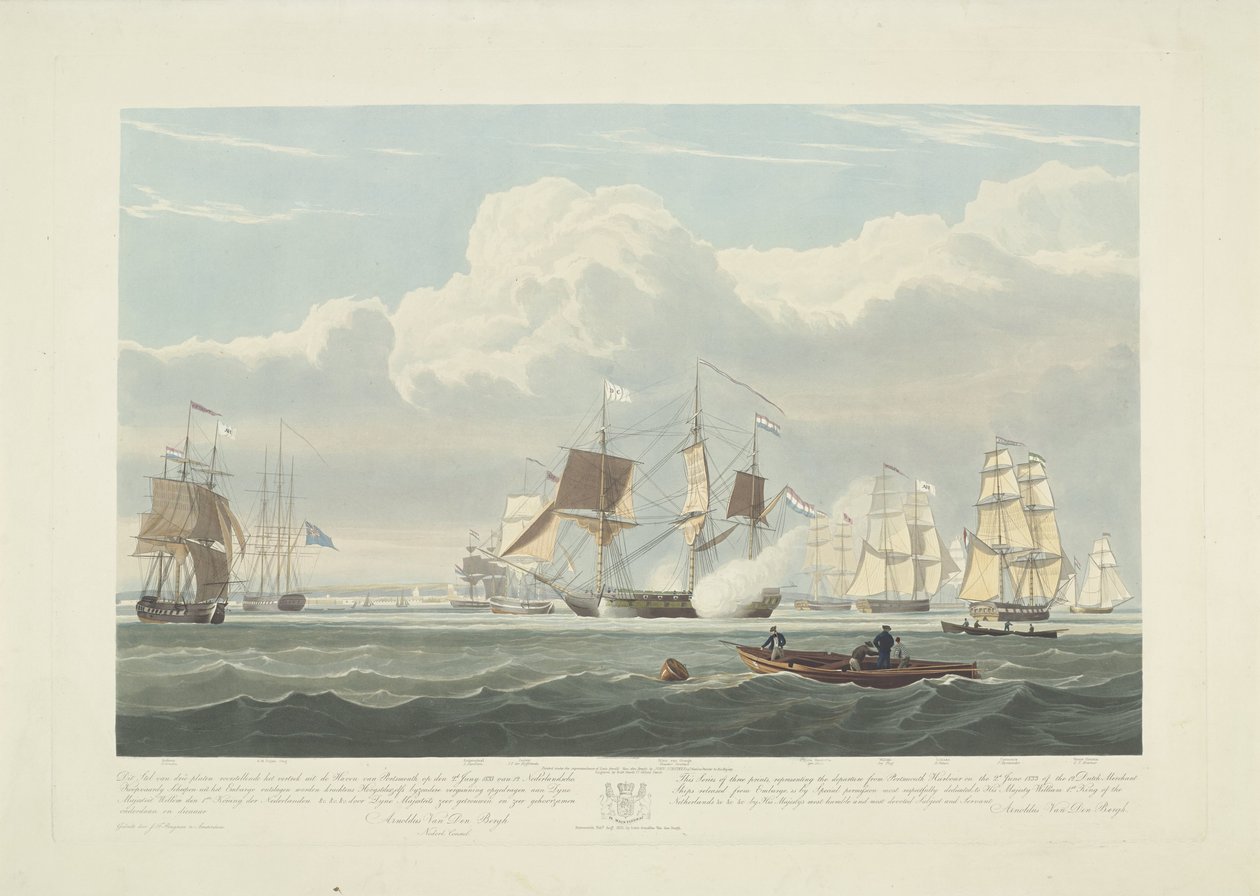 Abfahrt von zwölf niederländischen Handelsschiffen aus dem Hafen von Portsmouth, 1833 (Platte 3) von Robert Havell (II)