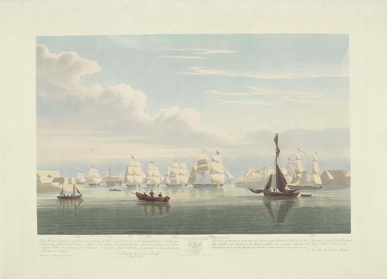 Abfahrt von zwölf niederländischen Handelsschiffen aus dem Hafen von Portsmouth, 1833 (Platte 1) von Robert Havell (II)