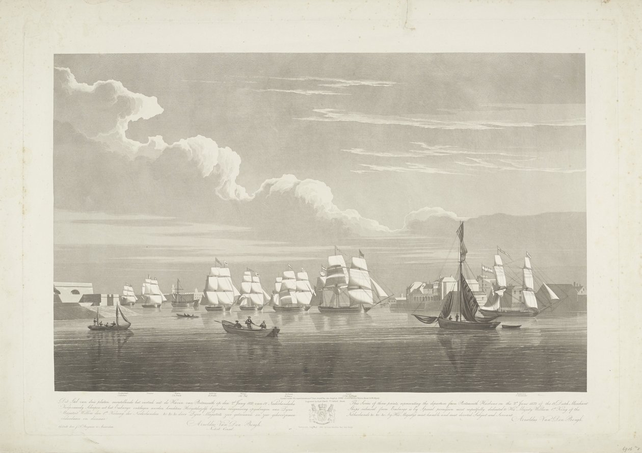 Abfahrt von zwölf niederländischen Handelsschiffen aus dem Hafen von Portsmouth, 1833 (Platte 1) von Robert Havell (II)
