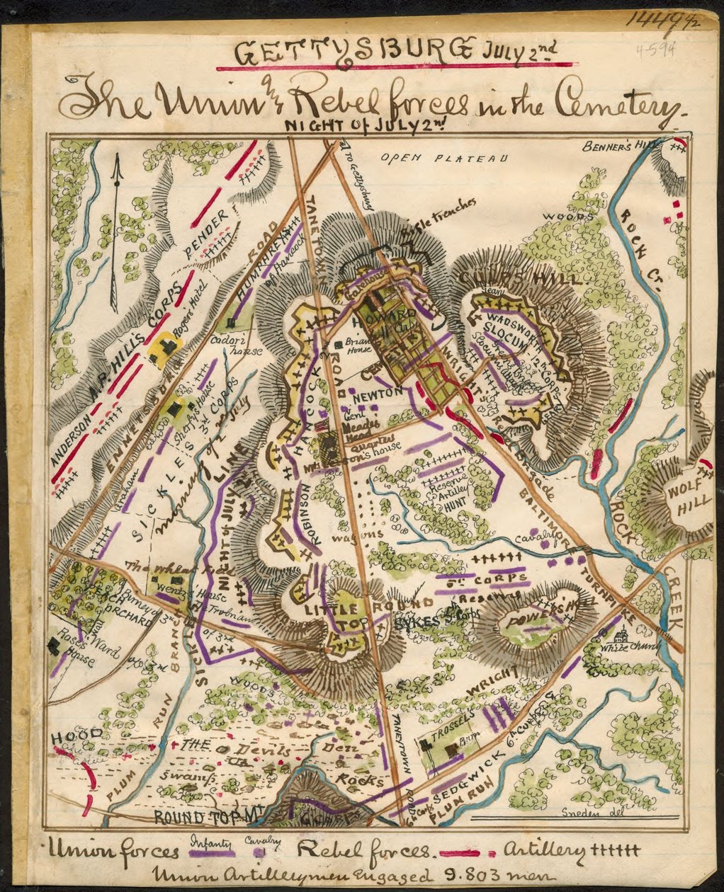 Gettysburg 2. Juli Die Union und Rebellenkräfte auf dem Friedhof von Robert Knox Sneden