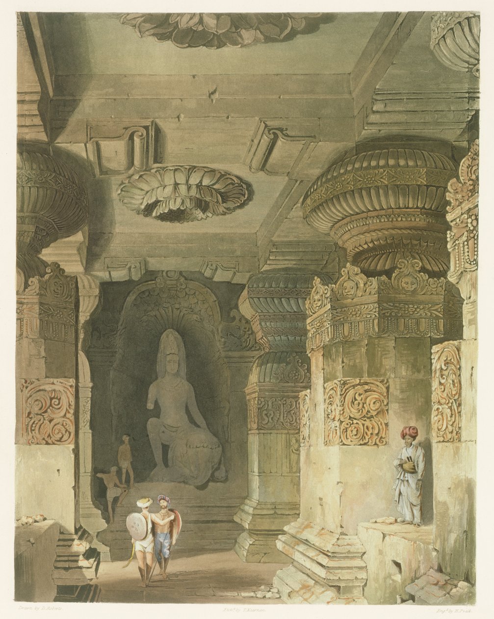 Innenansicht des Höhlentempels von Indra Subba in Ellora, aus Band II von Scenery, Costumes and Architecture of India von Robert Melville Grindlay