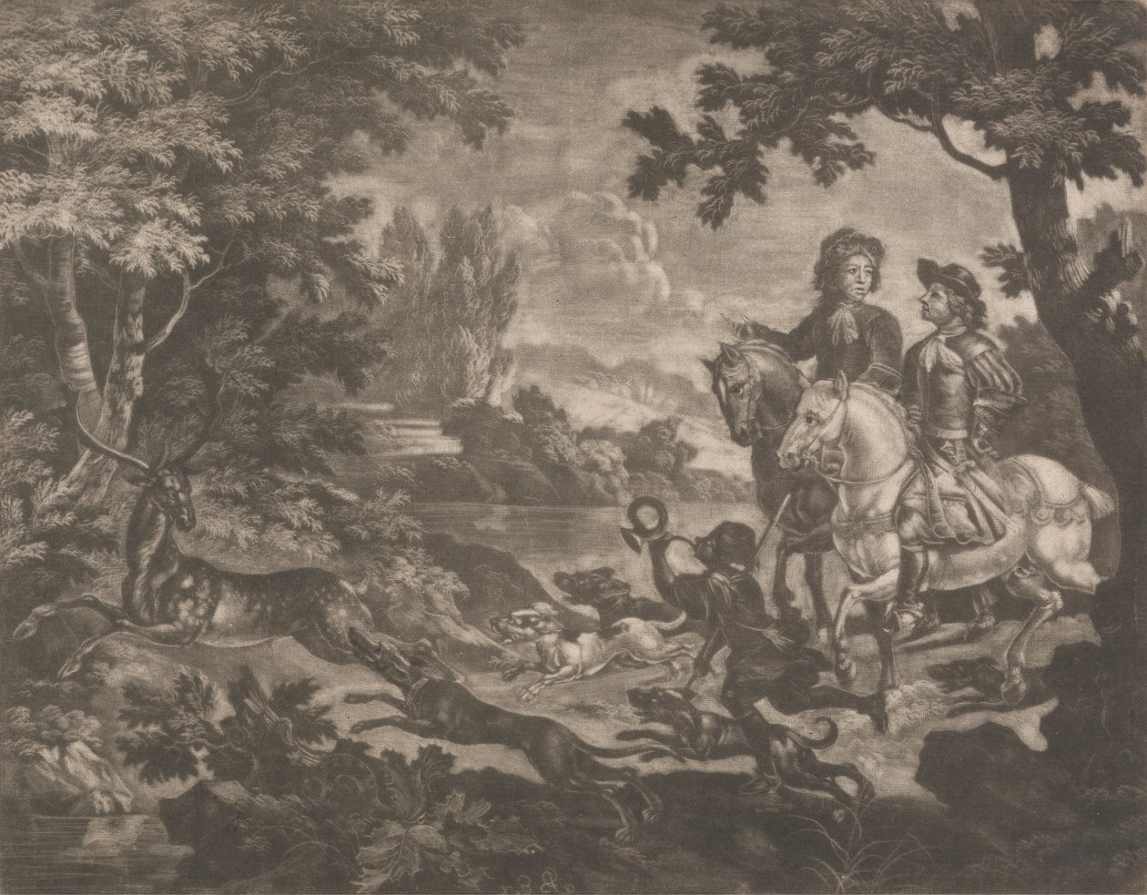 Jäger verfolgen einen Hirsch von Robert Robinson