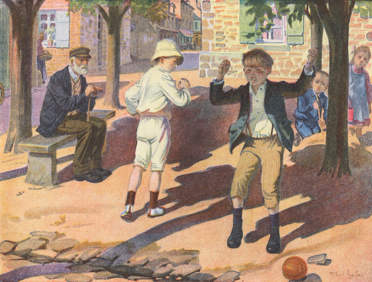 Ein Wutausbruch eines Jungen beim Spielen mit seinem Freund (Farblitho) von Robert Salles