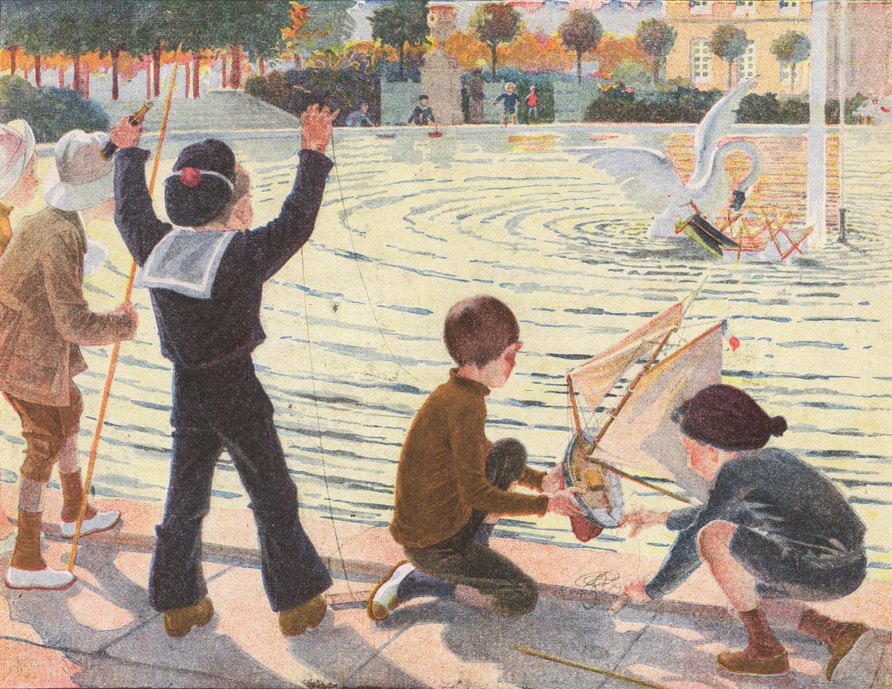 Ein Schwan versenkt die Spielzeugyacht eines Jungen von Robert Salles
