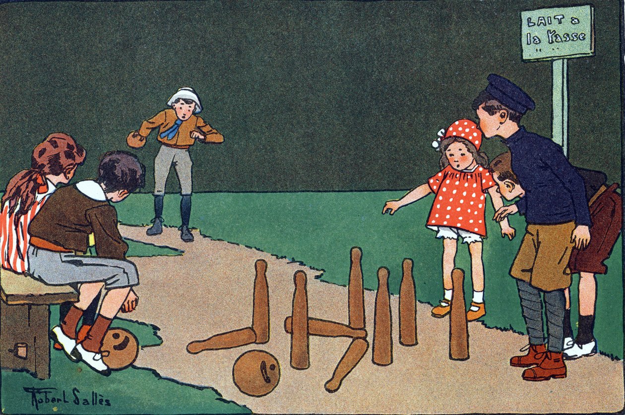 Die Kegelbahn. Gravur in "Was spielen wir?" von E. Weber mit Aquarellzeichnungen von Robert Salles (1871-1929). Librairie Garnier Freres, Paris von Robert Salles