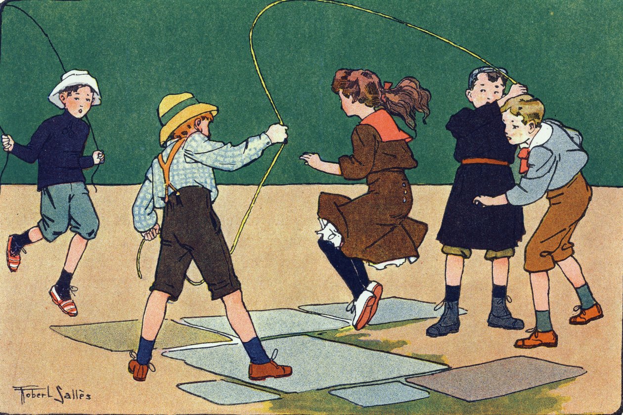 Das Seilspringen. Gravur in „Was spielen wir?“ von E. Weber mit Aquarellzeichnungen von Robert Salles (1871-1929). Librairie Garnier Freres, Paris von Robert Salles