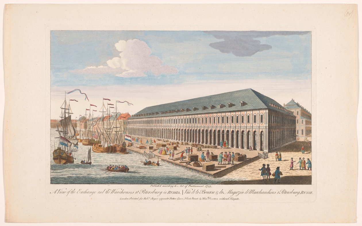 Ansicht der Börse und der Lagerhäuser in Petersburg von Robert Sayer
