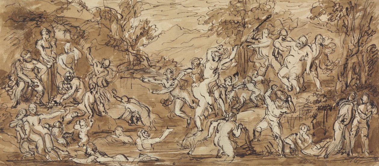 Figurenstudie einer Bacchanalfeier in einer Waldlandschaft von Robert Smirke