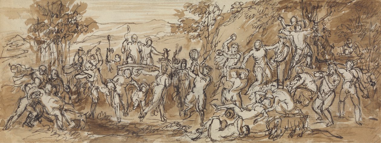 Figurenstudie einer Bacchanalia-Feier in einer bewaldeten Landschaft von Robert Smirke