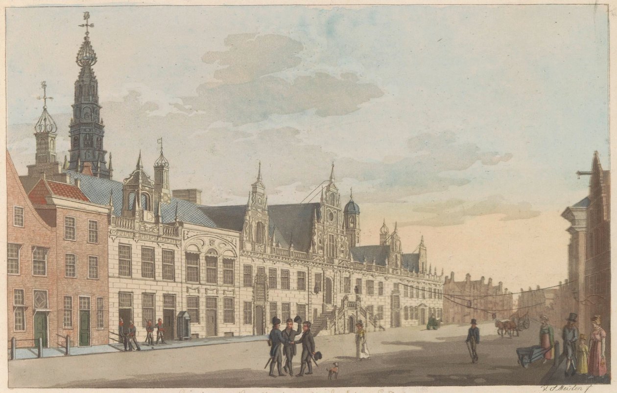 Ansicht der Breestraat in Leiden, ca. 1825 von Roelof van der Meulen