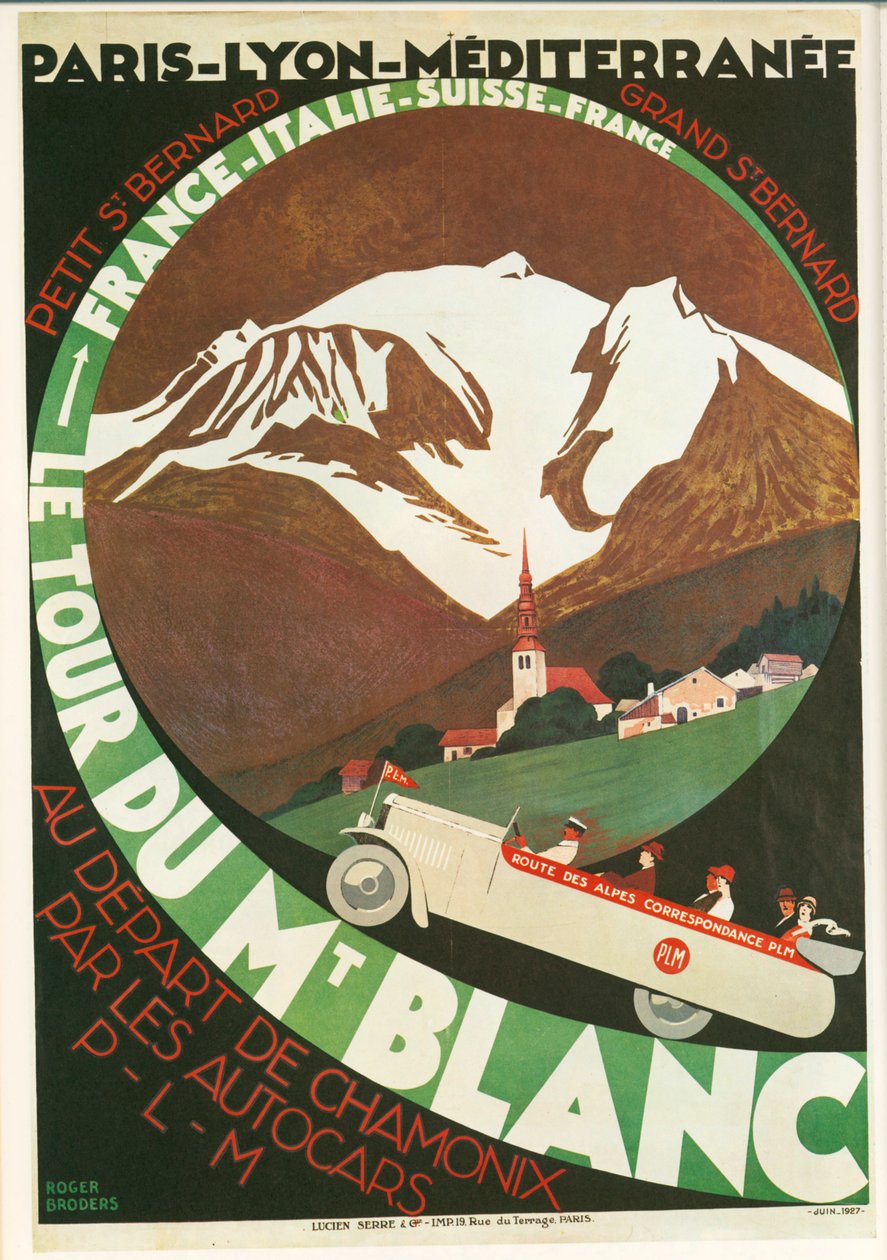 Roger Broders: Le Tour du Mont Blanc ab Chamonix mit den Autocars P (Litho) von Roger Broders