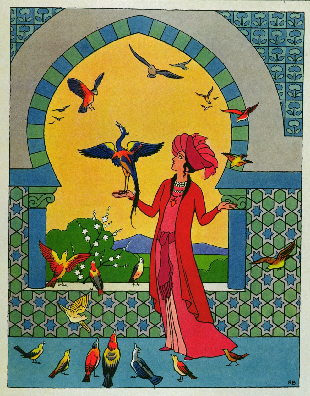 Die Prinzessin konsultiert den Vogel Bulbulhezar, Illustration für 