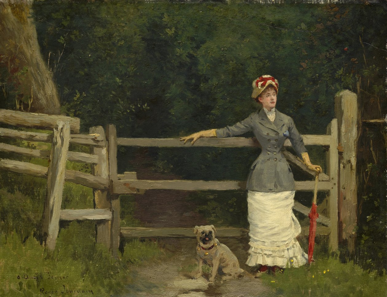 Frau und Hund am Tor von Roger Joseph Jourdain