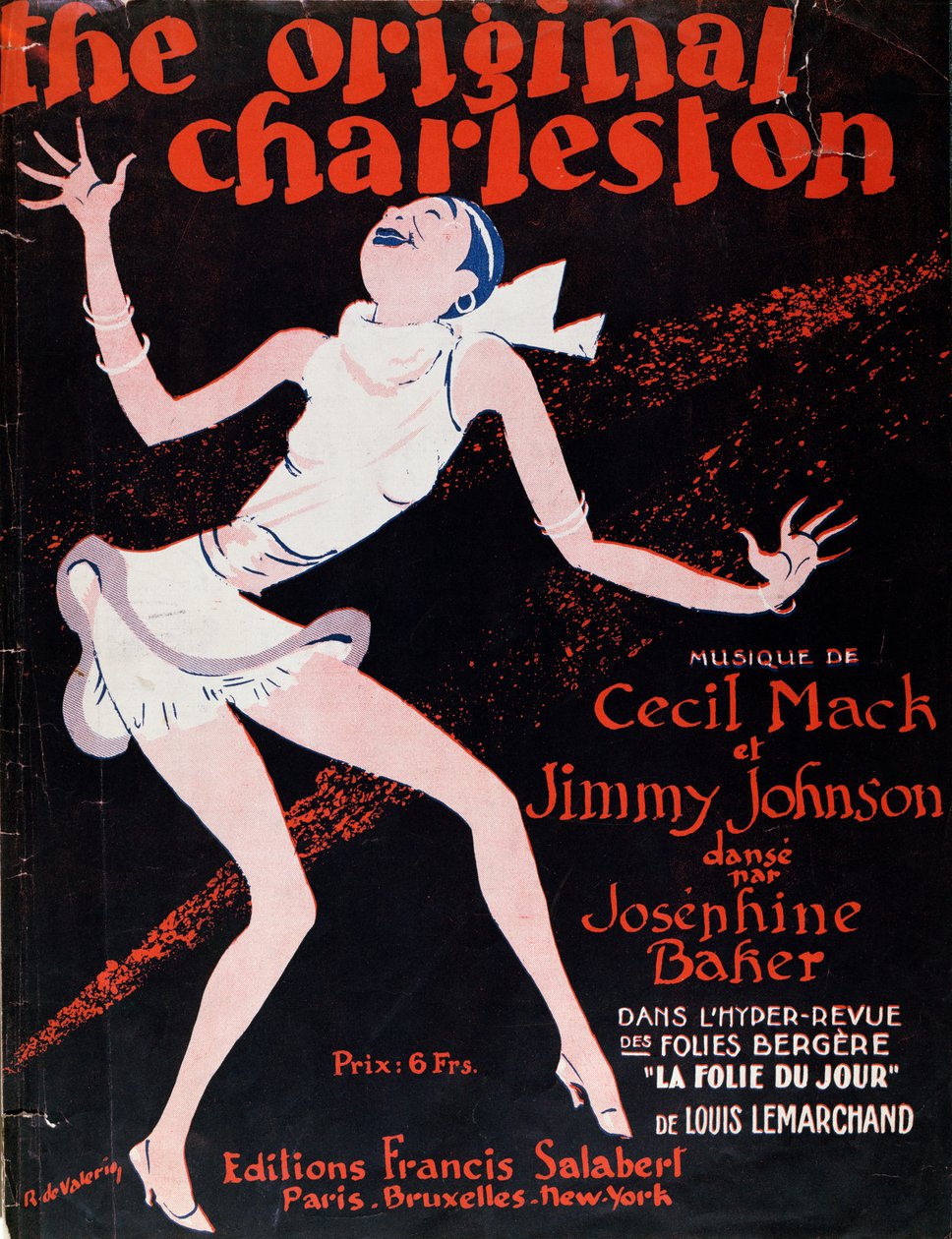 Josephine Baker (1906-75) tanzt den Charleston, Plakat zur Werbung für eine Show im Folies Bergère von Roger de Valerio