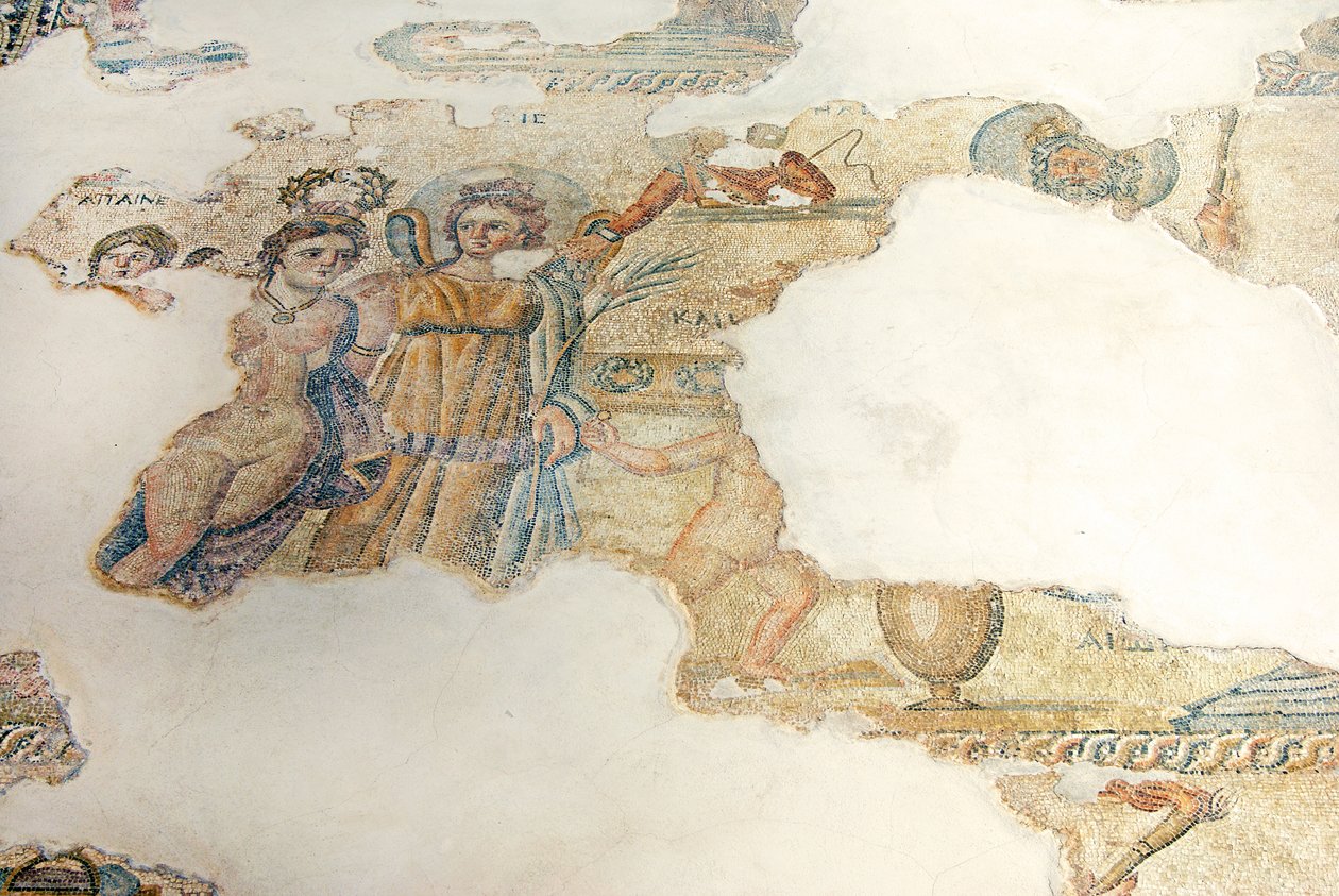 Ein Schönheitswettbewerb zwischen Kassiopeia und den Nereiden, beurteilt von Aion, Haus von Aion, Paphos, Zypern von Roman
