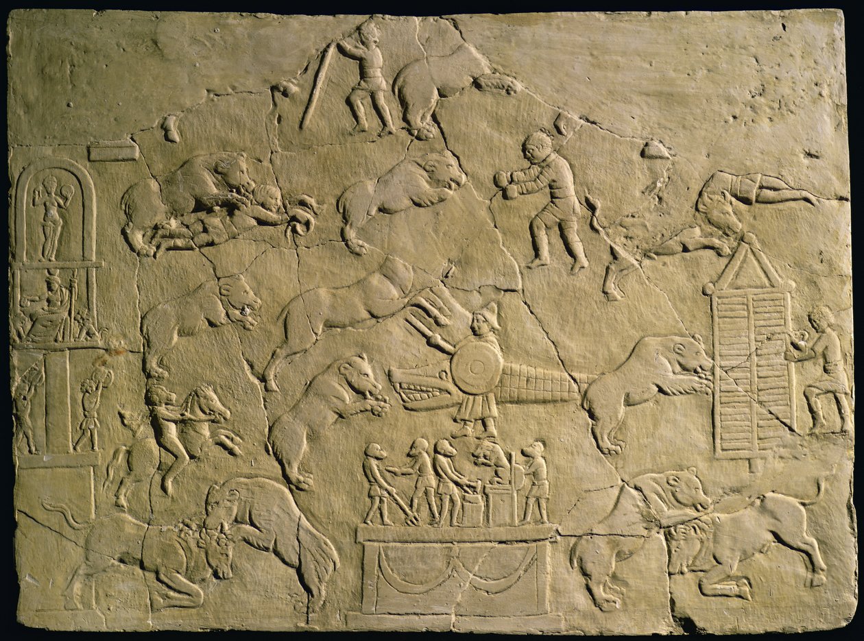 Relief, das Zirkusspiele darstellt von Roman: Kunstdruck