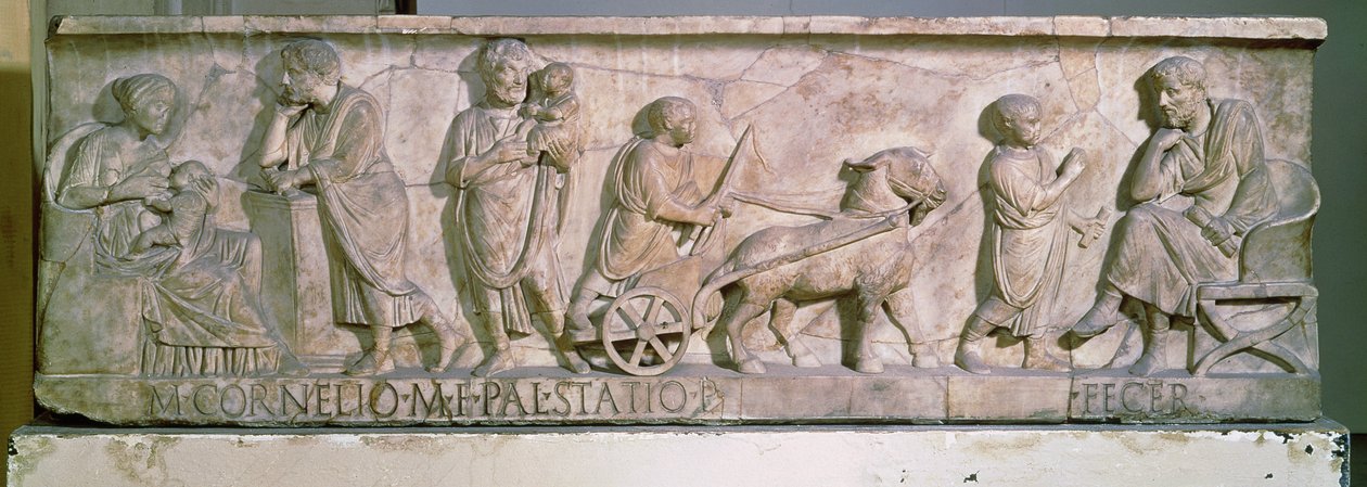 Sarkophag des Cornelius Statius, der Szenen aus dem Leben eines Kindes darstellt von Roman
