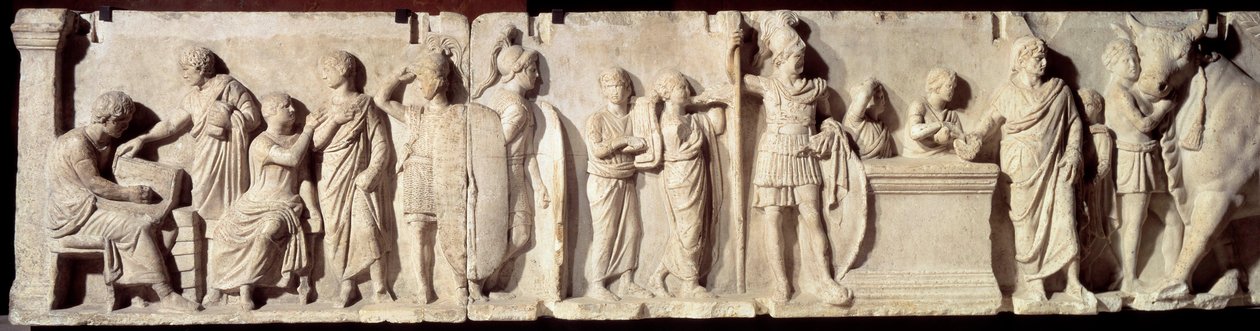 Antikes Rom: Relief bekannt als Domitius Ahenobarbus, Episode einer Volkszählung: Registrierung der Bürger und Opfergabe an den Gott Mars. Um 100 v. Chr. Paris, Louvre Museum von Roman