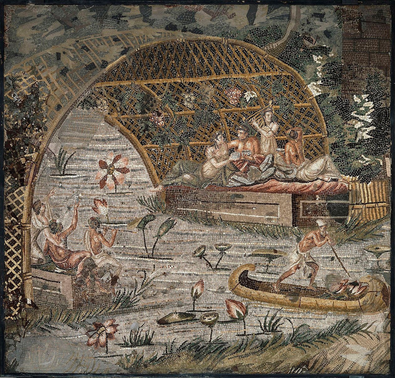 Bankett unter einer Pergola am Nil (Detail der Nil-Mosaik von Palestrina) von Roman