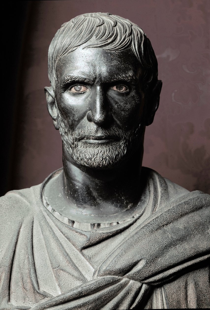 Büste von Brutus (Bruto Capitolino) - Bronzeskulptur, 300 v. Chr., Dim. 79 cm - Rom, Musei Capitolini, Palazzo dei Conservatori, Sala dei Trionfi - Büste von Lucius Junius Brutus, bekannt als Kapitolinischer Brutus - Bronzeskulptur von Roman