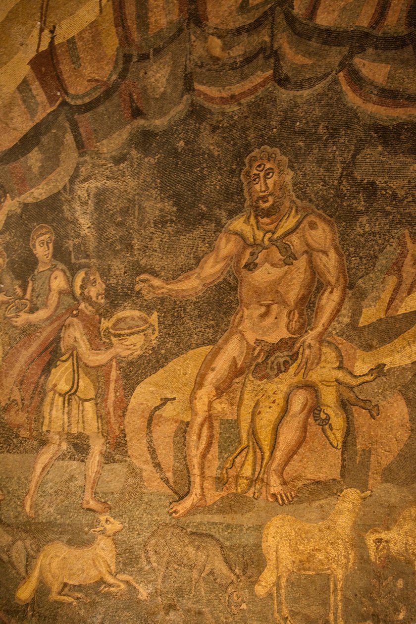Zyklopen-Bodenmosaik, Villa Romana del Casale, Piazza Armerina, Sizilien, Italien von Roman