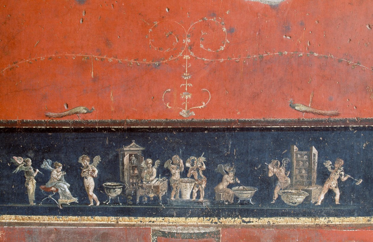 Fries mit Darstellungen von Cupidos, Haus der Vettii, Pompeji (Unesco-Welterbeliste) von Roman