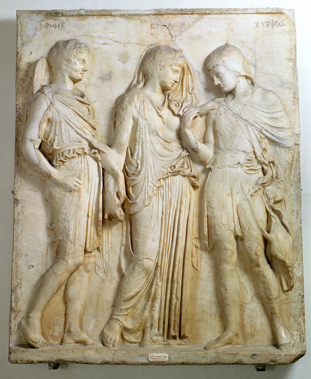 Hermes, Orpheus und Eurydike, Relief, römische Kopie eines griechischen Originals aus dem 5. Jahrhundert v. Chr. (Marmor) von Roman