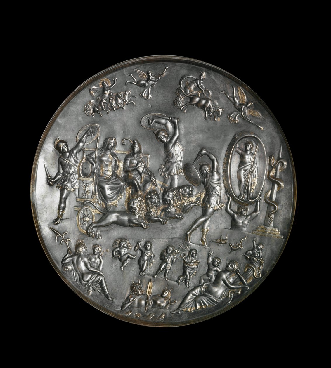 Patere de Parabiago, silbernes Ritualgefäß, das den Triumph von Attis und Kybele auf einem von Löwen gezogenen Wagen darstellt, 4. Jahrhundert von Roman