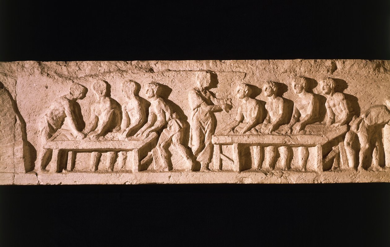 Relief darstellend eine Bäckerei, aus dem Grab von Eurysaces dem Bäcker, an der Porta Maggiore, Rom, 50-20 v. Chr. von Roman