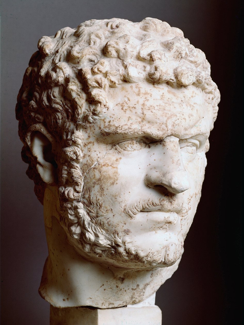 Marmorkopf von Caracalla (188-217), Kaiser von 211 bis 217 n. Chr., 211-217 n. Chr., Dim. 28 cm - Rom, Palazzo dei Conservatori, Italien - Kopf von Caracalla (188-217) - Marmorskulptur von Roman