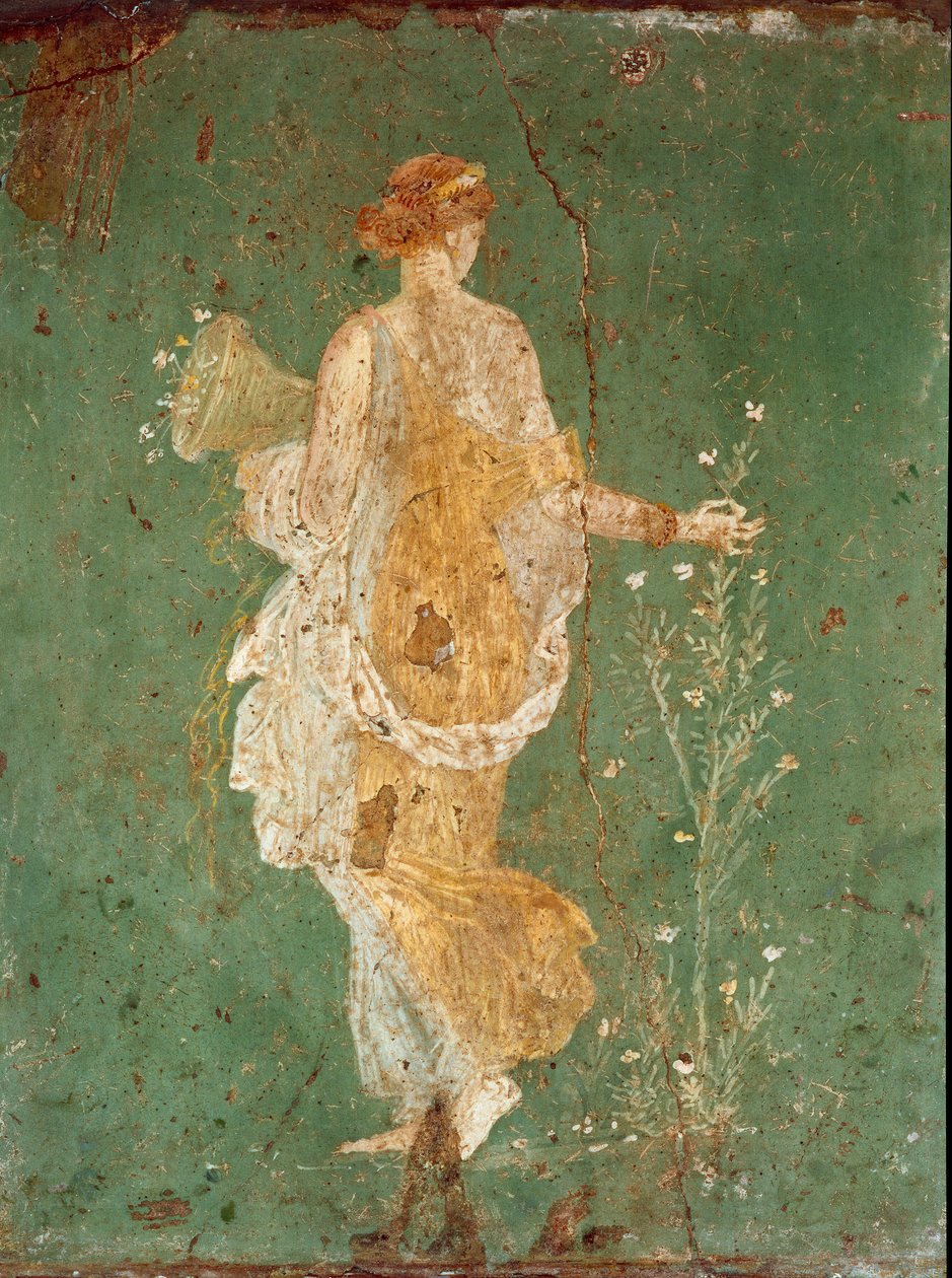 Römische Kunst: Frühling Flora pflückt Blumen. Fresko aus der Villa von Varano in Stabiae (Stabiae), in der Nähe von Pompeji. 15 v. Chr.-60 n. Chr. Museo Archeologico Nazionale, Neapel - Römische Kunst: Frühling, Flora pflückt Blumen. Fresko aus der Villa  von Roman