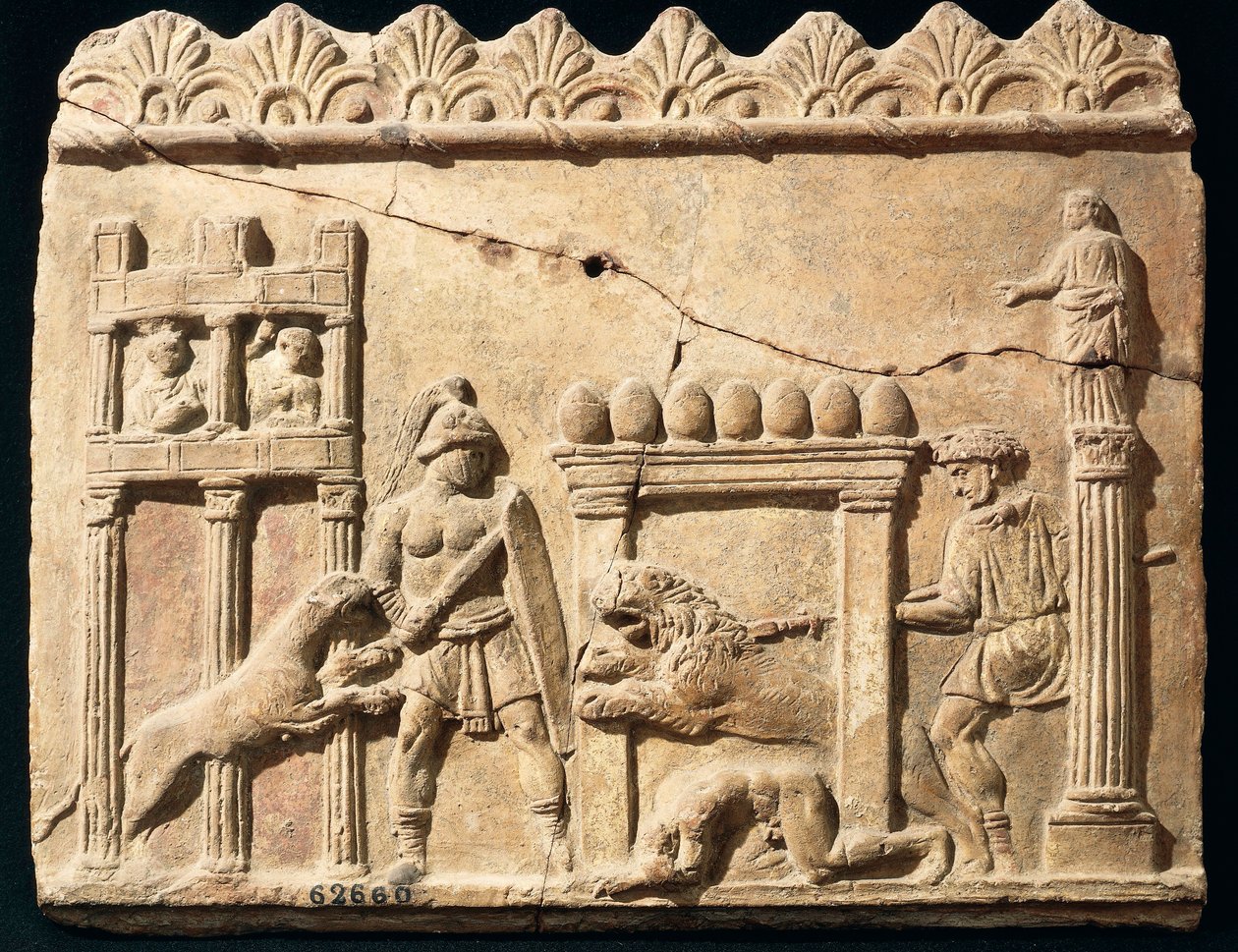Römisches Relief mit Löwen und Gladiatoren im Zirkus von Roman