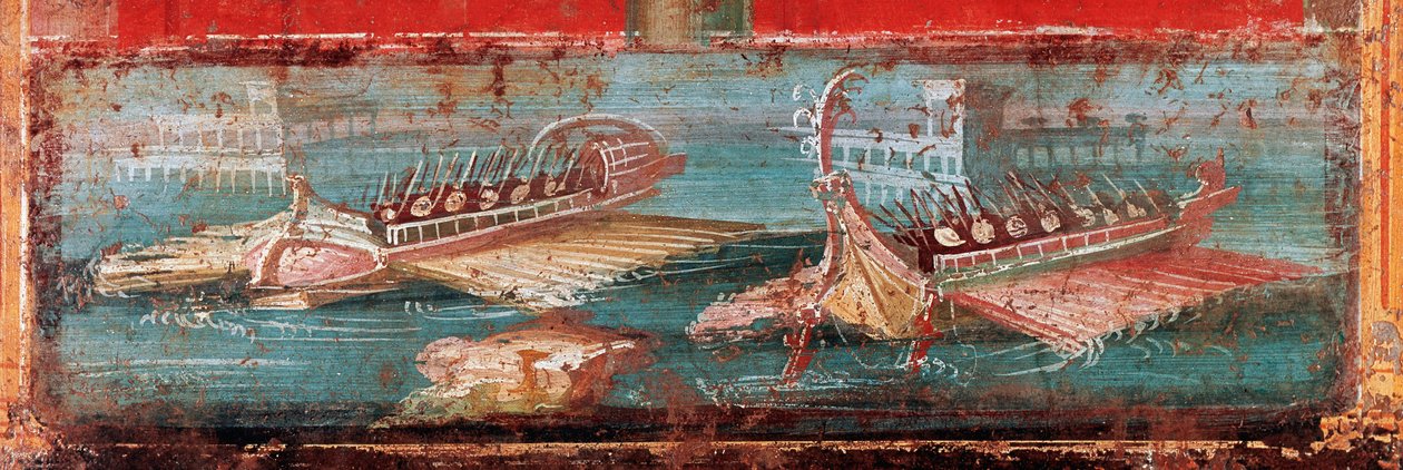 Römische Kriegsschiffe am Eingang eines Hafens (Fresko) von Roman