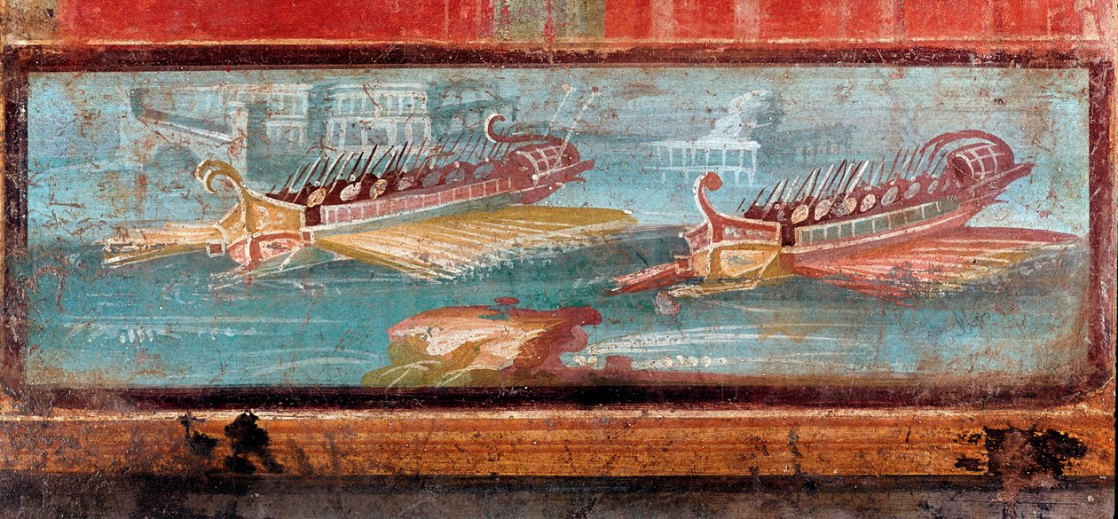 Römische Kriegsschiffe am Eingang eines Hafens (Fresko) von Roman
