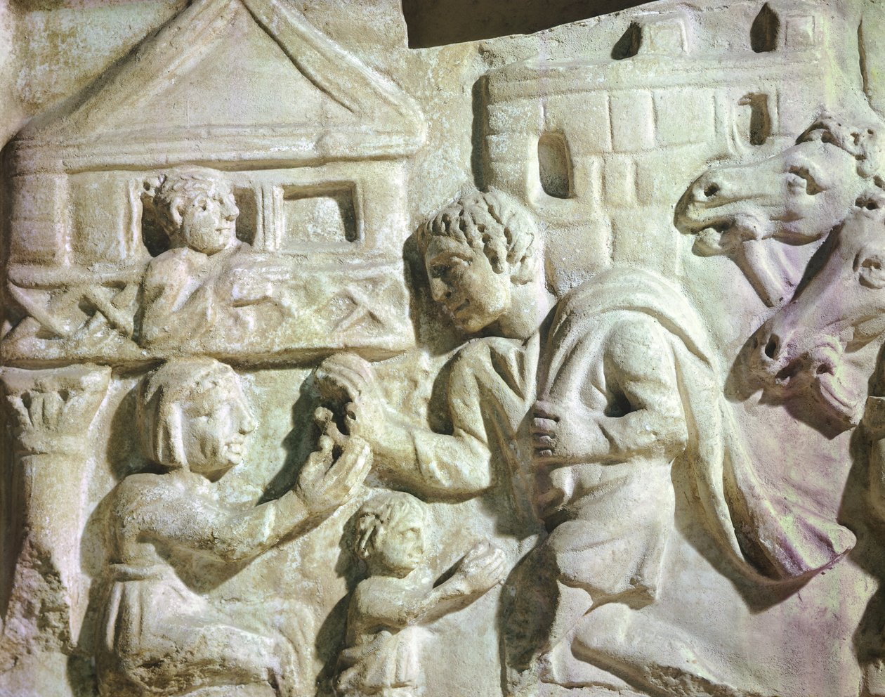 Szene der Hirschjagd mit Netzen, römischer Sarkophag, 4. Jahrhundert von Roman