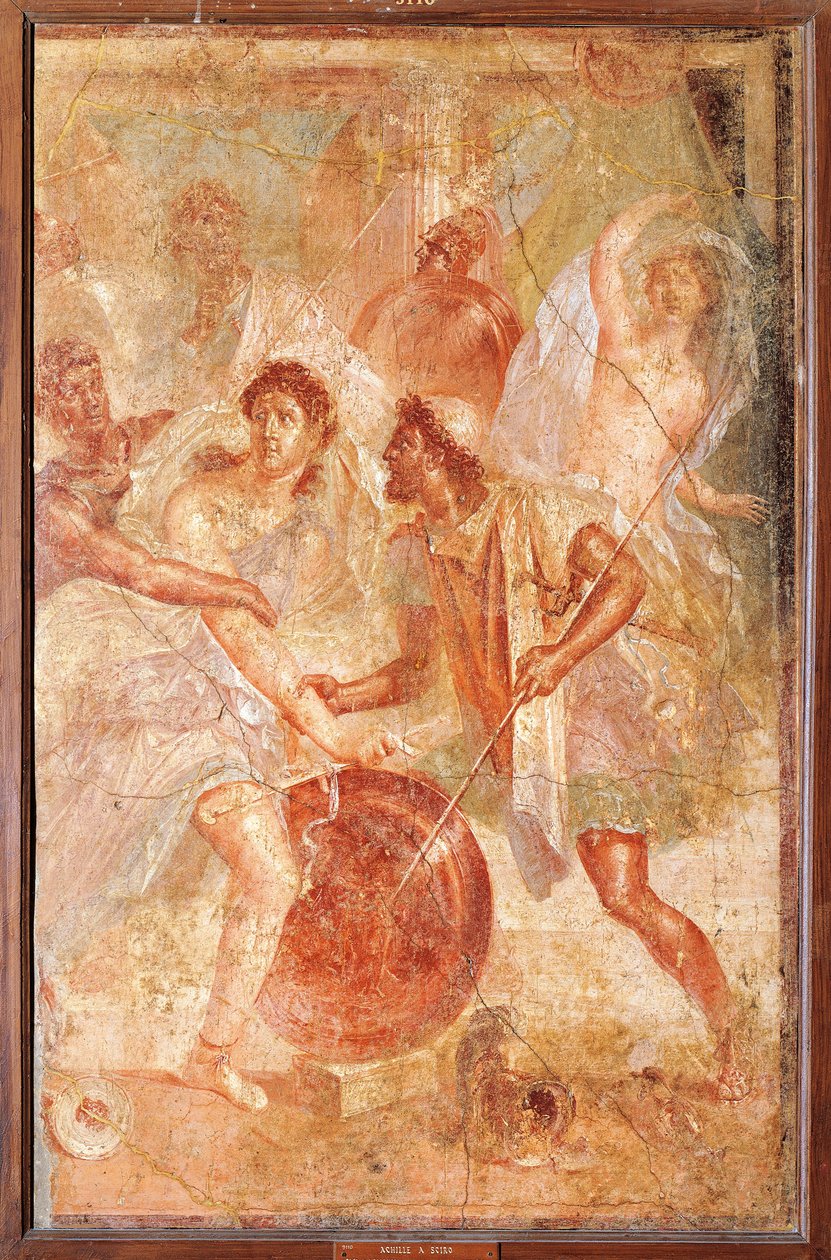 Odysseus und Diomedes erkennen Achilles, verkleidet als die weibliche Pyrrha, unter den Töchtern des Lykomedes auf Skyros von Roman