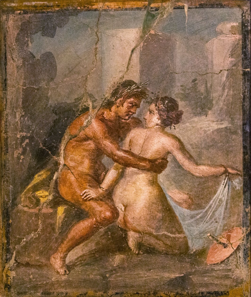 Satyr und Nymphe, 1. H. 1. Jh. n. Chr. von Roman Pompeian wall painting.