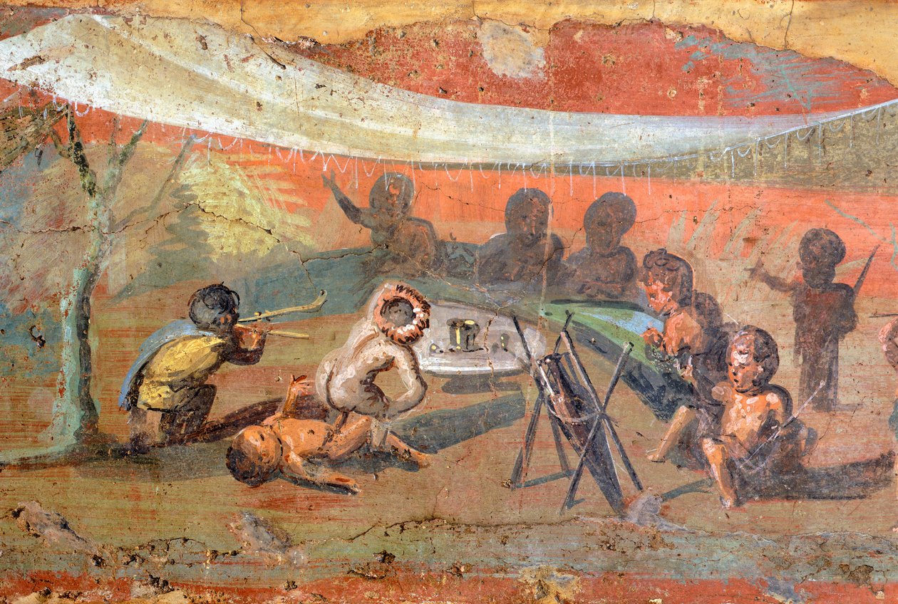 Detail (Szene am Nil mit Pygmäen, 56x217 cm, aus Pompeji, UNESCO-Welterbestätte) von Roman Roman