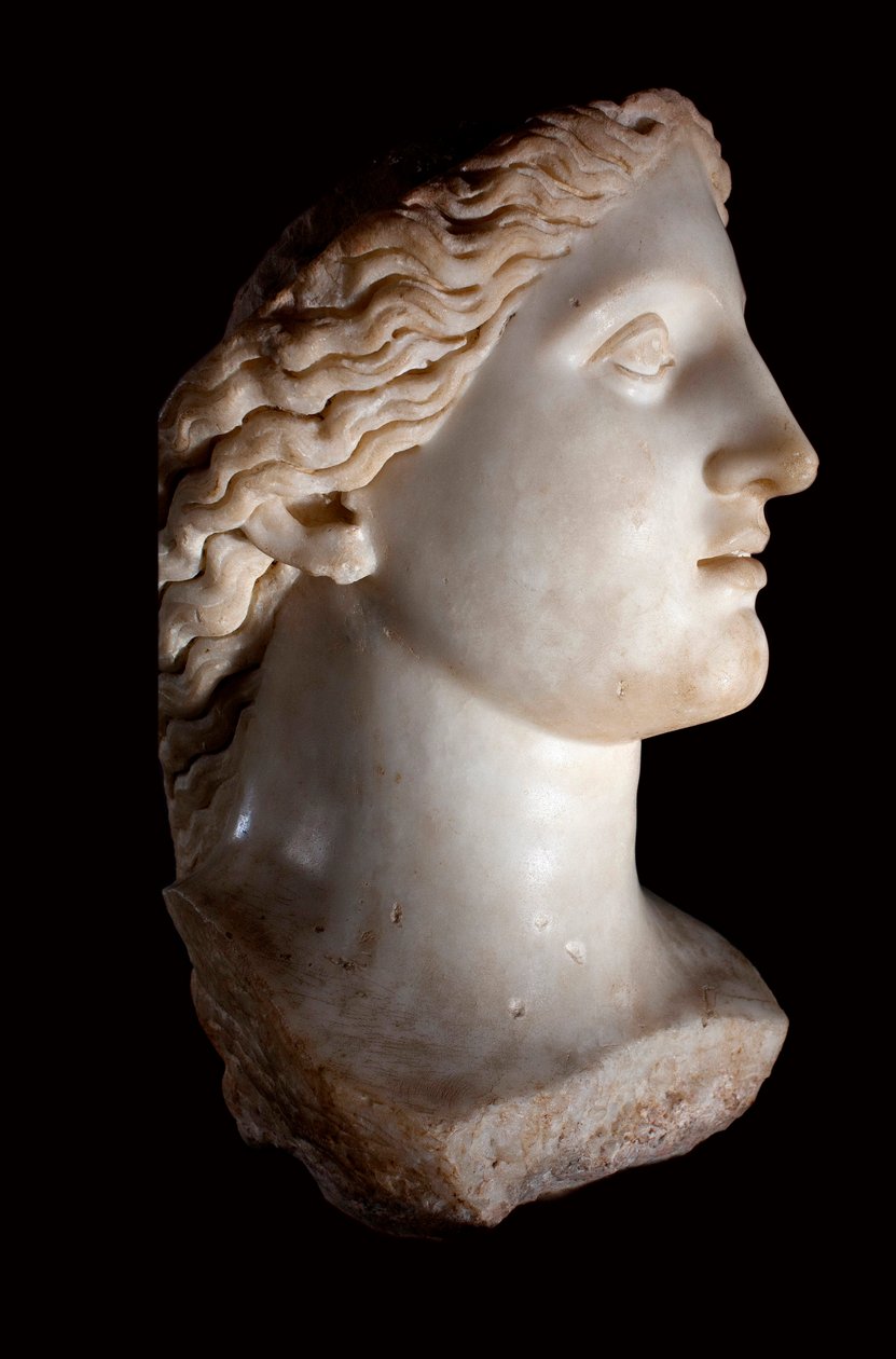 Kopf der Göttin Juno - Weiße Marmorskulptur, römische Periode, Banasa (Marokko) von Roman Roman