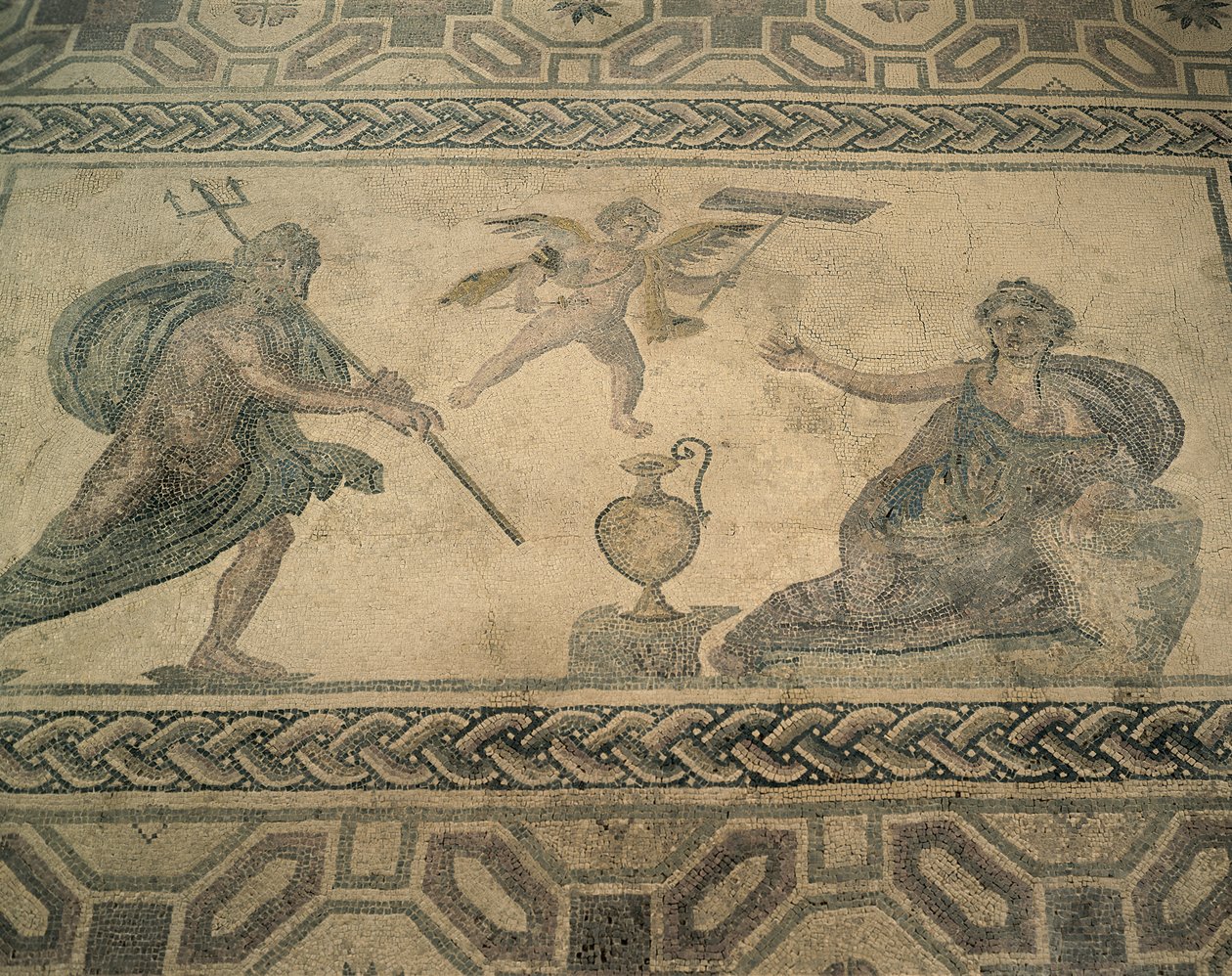 Ansicht eines Wandgemäldes auf dem Boden, Paphos, Zypern von Roman Roman