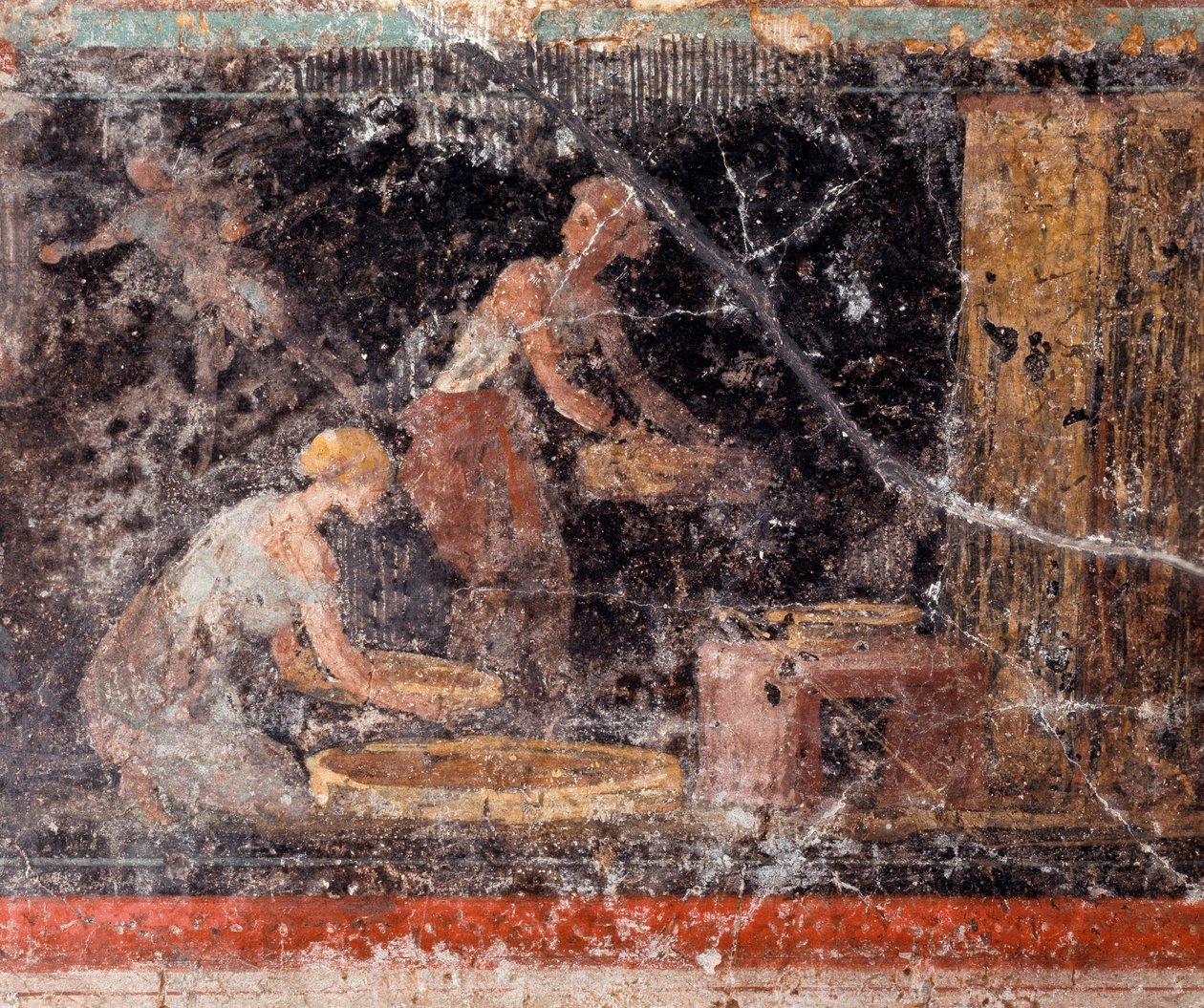 Römische Kunst: Frauen bei Hausarbeiten, aus dem Fries von Raum C, Villa Farnesina von Roman Roman