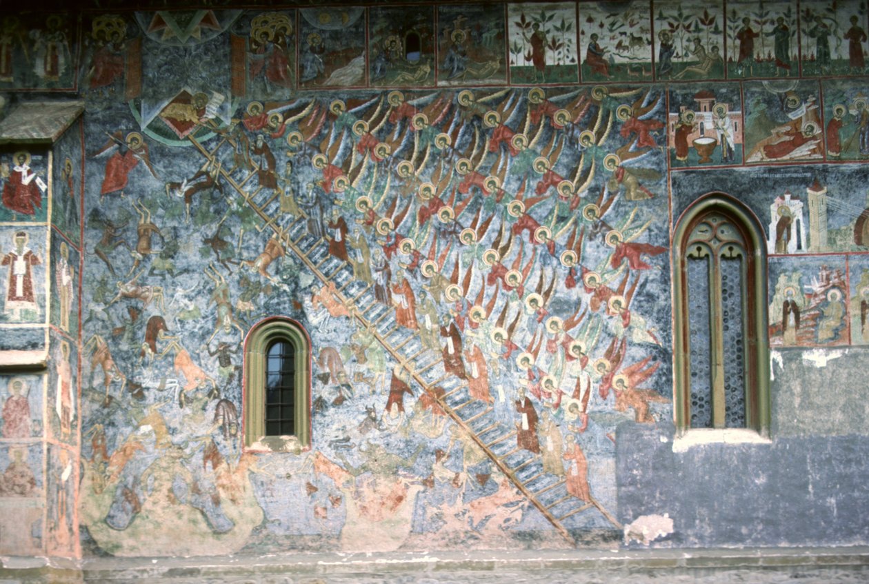Himmelsleiter, Malerei an der Nordfront der Kirche, ca. 1601 von Romanian School
