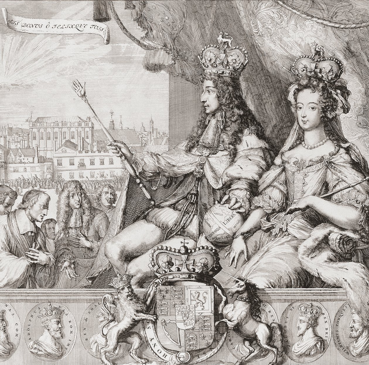 Krönung des englischen Königs Wilhelm III. und Königin Maria II. am 11. April von Romeyn de (after) Hooghe