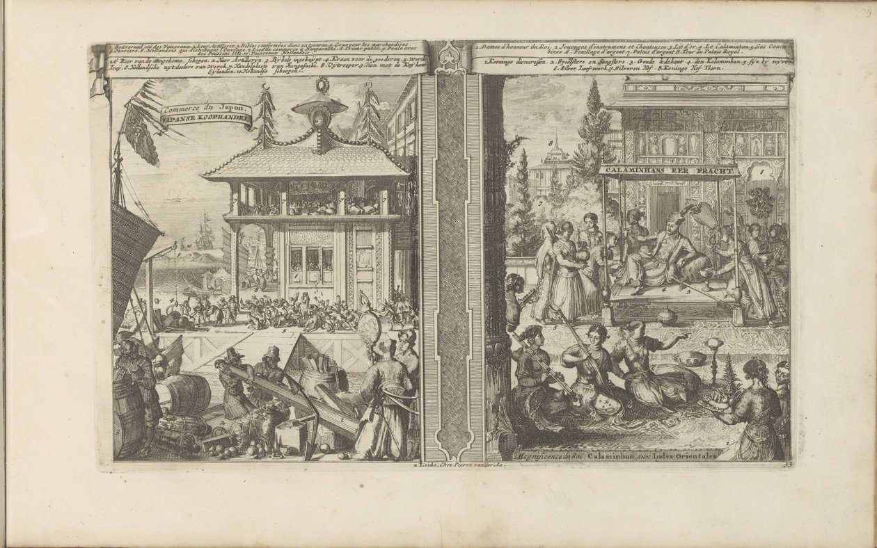 Japanischer Handel; Hof des Königs der Calaminhans von Romeyn de Hooghe