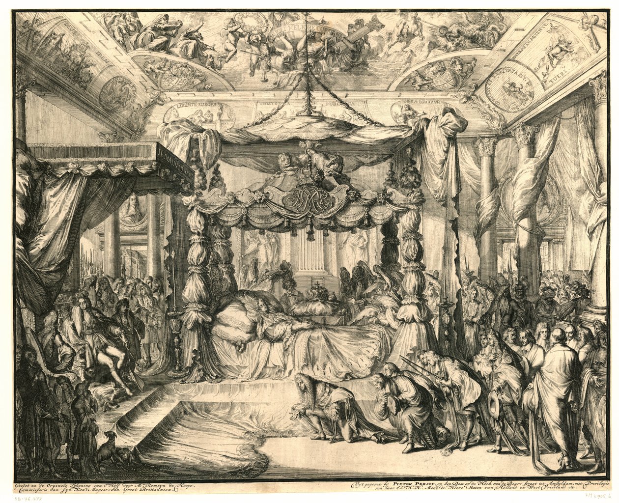 Königin Maria II. Stuart auf ihrem Sterbebett, 1695 von Romeyn de Hooghe