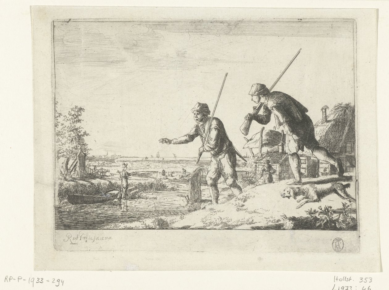 Zwei Soldaten am Ufer eines Flusses von Romeyn de Hooghe